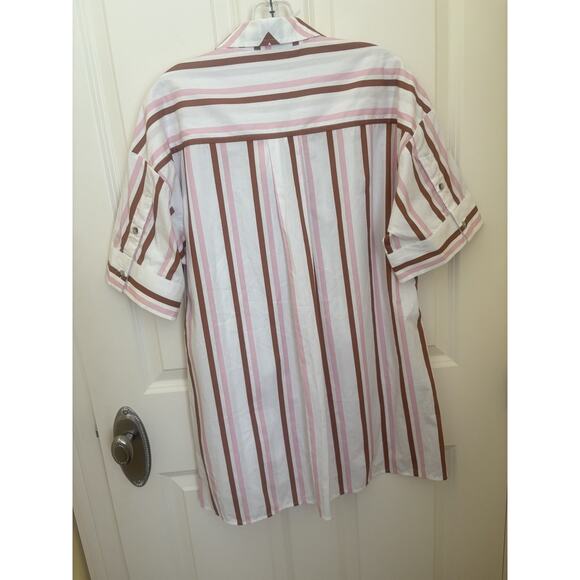 Anthropologie Short Sleeve Striped Oversized Button-Down Shirt Size XXS NWT - Picture 6 of 6